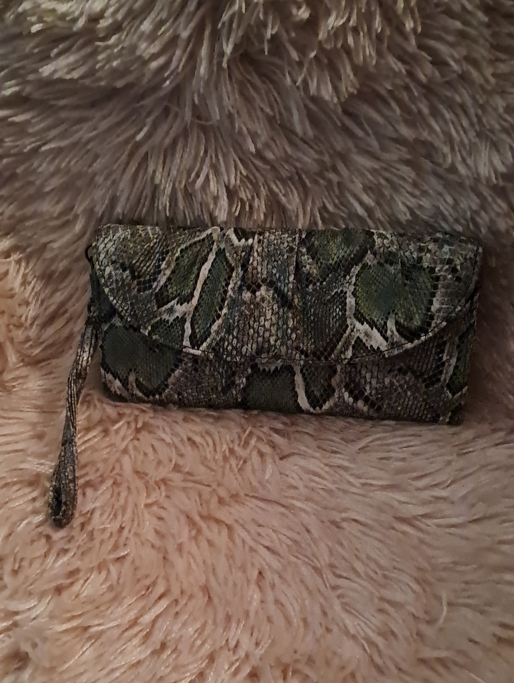 Stylish Green Snake-Print Wristlet Clutch